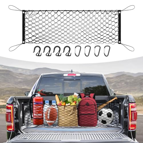 Canvcle Truck Bed Cargo Net for 2019-2025 Dodge Ram 1500 Accessories Envelope Style Mesh Trunk Net Organizer and Storage Stretchable Adjustable Elastic Nylon Rear Cargo Netting with Hooks - Image 1