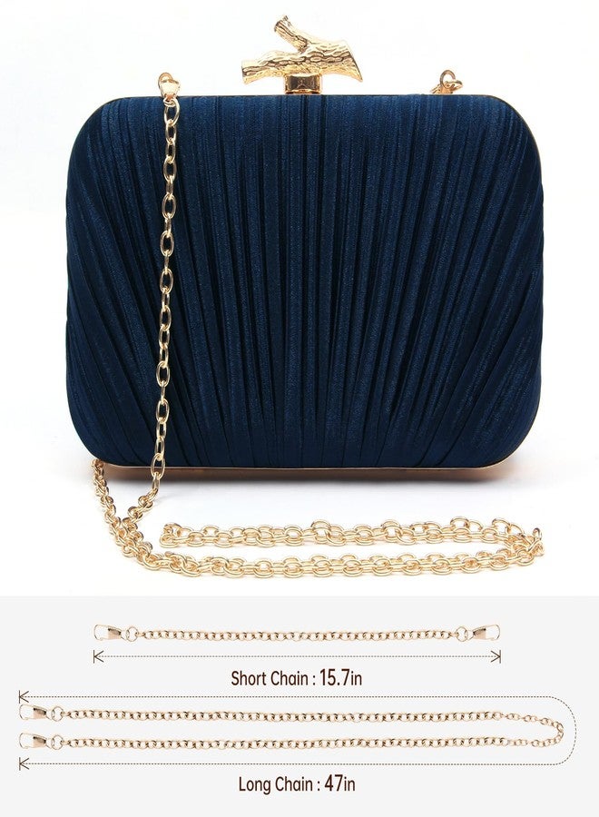 Nexellent Purses for Women Evening Bag Handbags Formal Pleated Clutch Bag with Chain for Prom Wedding Party Black-tie affairs, Navy Blue, 1.7" x 7.6" x 4.5" - Image 4