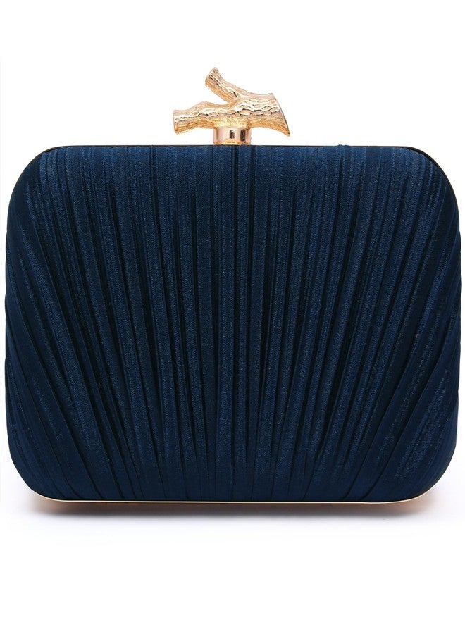 Nexellent Purses for Women Evening Bag Handbags Formal Pleated Clutch Bag with Chain for Prom Wedding Party Black-tie affairs, Navy Blue, 1.7" x 7.6" x 4.5" - Image 1