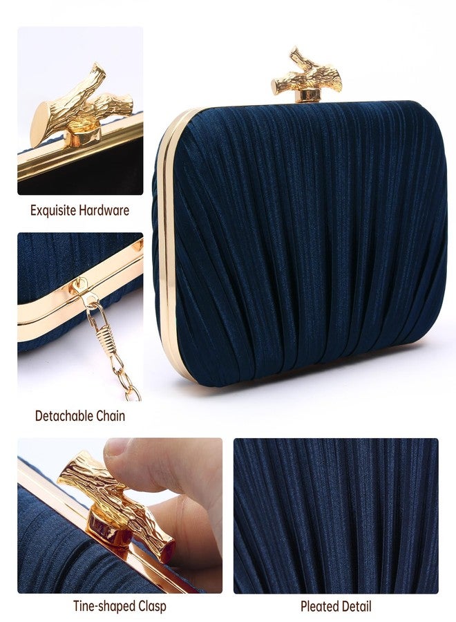 Nexellent Purses for Women Evening Bag Handbags Formal Pleated Clutch Bag with Chain for Prom Wedding Party Black-tie affairs, Navy Blue, 1.7" x 7.6" x 4.5" - Image 5