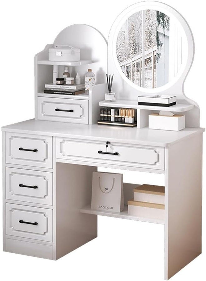 Beauenty Makeup table with three button adjustable LED makeup mirrors, 80cm Makeup Vanity Table, Large Modern Vanity Desk, Bedroom Makeup Dressing Table, Dresser with Drawers and Storage Shelves for Girls Women (White) - Image 1