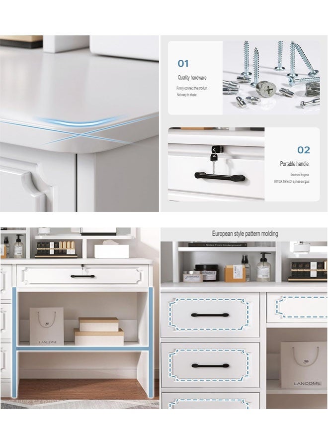 Beauenty Makeup table with three button adjustable LED makeup mirrors, 80cm Makeup Vanity Table, Large Modern Vanity Desk, Bedroom Makeup Dressing Table, Dresser with Drawers and Storage Shelves for Girls Women (White) - Image 5