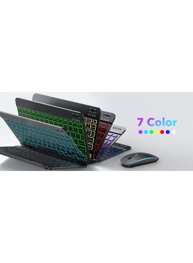 Bluetooth Keyboard For Huawei Xiaomi Mobile Phone Tablet Wireless Mute Wonderful Control IPad Keyboard And Mouse Suit-Color:10-inch Backlit Keyboard (RGB Luminous)-Product Type:Black (send Data Cable) - Image 1