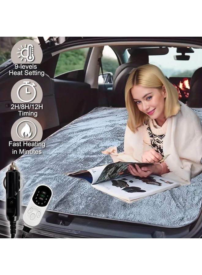 بطانية سيارة مدفأة 12V قابس سيارة، فراش كهربائي مبطن لحقيبة النوم، 9 مستويات تسخين، إعدادات مؤقت 2/8/12 ساعة، لون أسود، 160x150 سم (62.9x59 إنش)، للطقس البارد ورحلات الطريق، التخييم، السيارة، الشاحنة، SUV، العربة الترفيهية. - Image 3