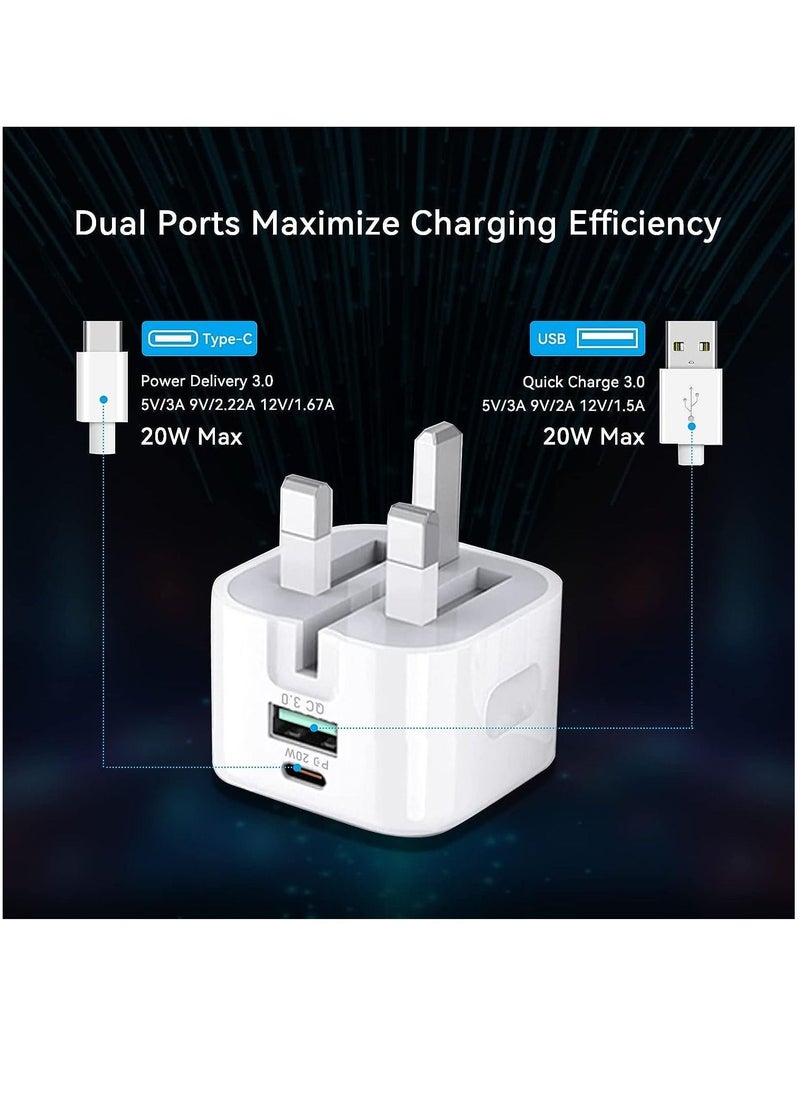 BGM - 20W USB C Charger Block, 2-Ports [USB-C + USB] Charging Station, QC PD3.0 GaN Fast Charging Block, Type C Power Adapter for iPad Pro/iPhone/Samsung Note/Galaxy (Not with Cable) - Image 1