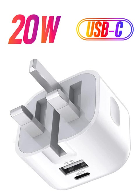 20W USB C Charger Block, 2-Ports [USB-C + USB] Charging Station, QC PD3.0 GaN Fast Charging Block, Type C Power Adapter for iPad Pro/iPhone/Samsung Note/Galaxy (Not with Cable)