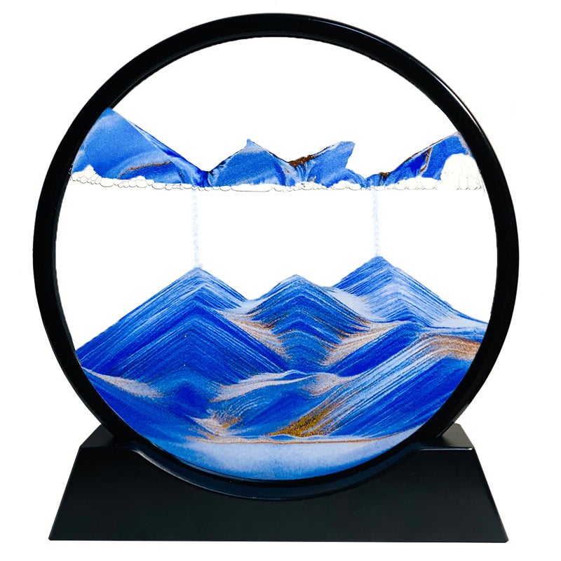 SANDCLE Moving Sand Art Liquid Motion Moving Sand Art Picture Decor 3D Deep Sea Sandscape Round Glass Frame Display Flowing Sand Relaxing Toy for Desktop Home Office Work DecorationBlue 12 - Image 2