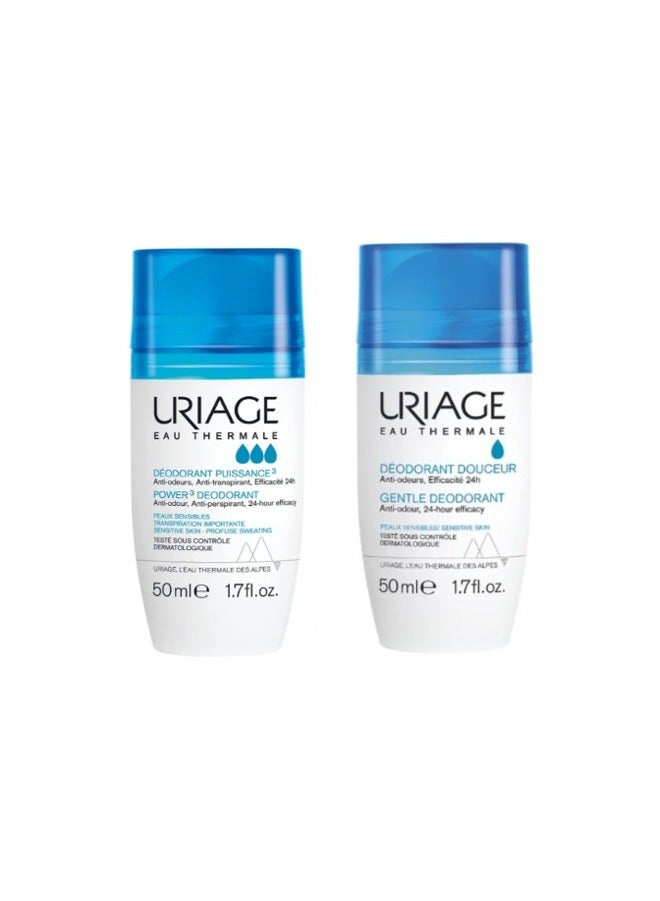 Uriage Gentle Deodorant White 50ml + Deodrant Puissance Clear 50ml - Image 1