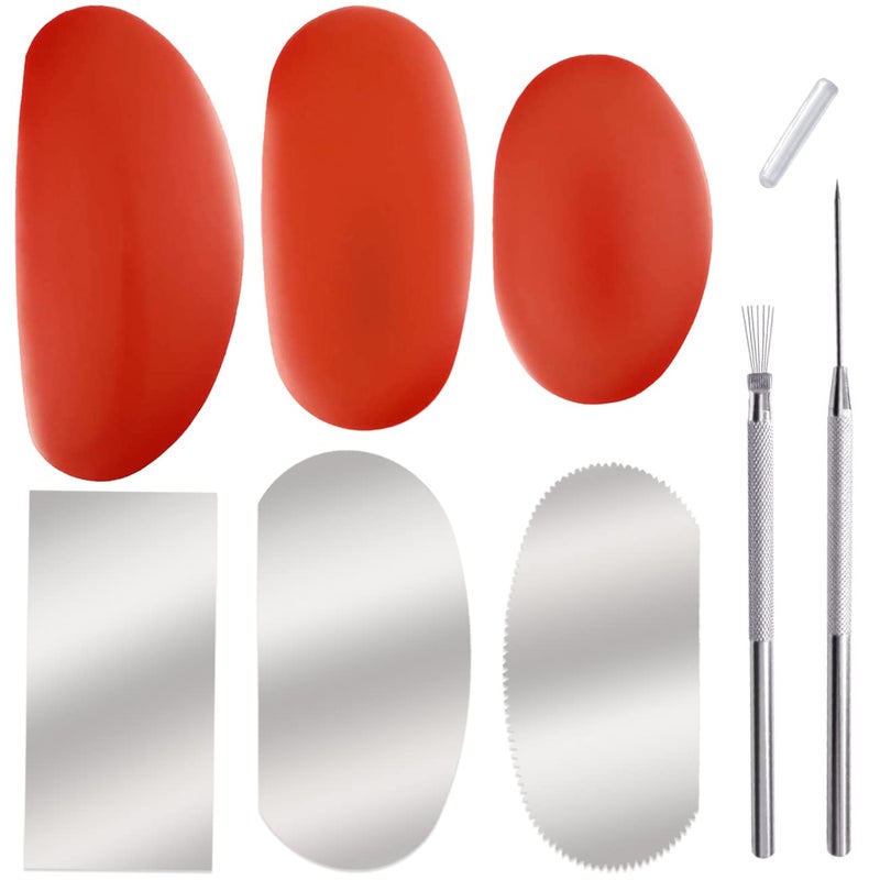 3 Sizes Rubber Pottery Clay Ribs 3 Pcs Sculpture Pottery Molding Scraper Cutter 1 Clay Ceramic Needle 1 Feather Wire Texture Detail Tools Crafts for Sculpting Texturing Artists Modeling Potter