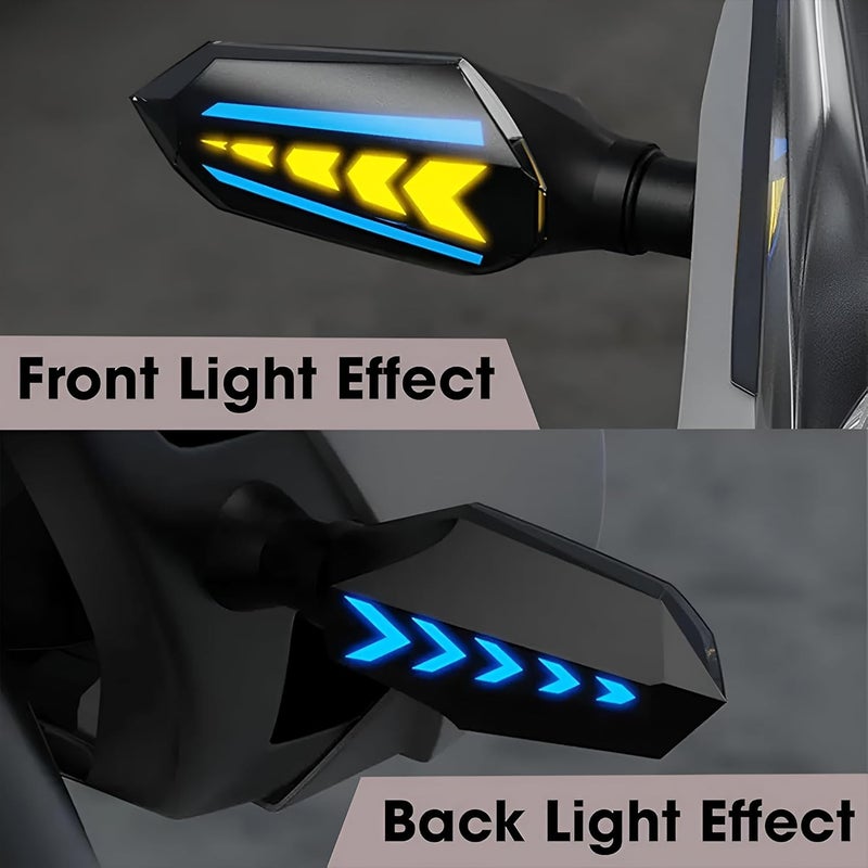 Asryd مصابيح إشارة مرنة على شكل سهم من أسريد بتصميم عداء، مؤشرات LED ساطعة، مقاومة للماء، عالمية لجميع الدراجات النارية، مصابيح إشارة الانعطاف (عبوة من 4، أصفر وأزرق) - Image 4