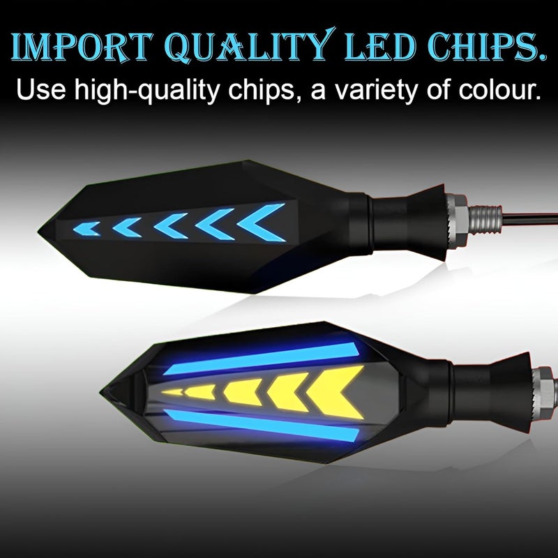Asryd مصابيح إشارة مرنة على شكل سهم من أسريد بتصميم عداء، مؤشرات LED ساطعة، مقاومة للماء، عالمية لجميع الدراجات النارية، مصابيح إشارة الانعطاف (عبوة من 4، أصفر وأزرق) - Image 2