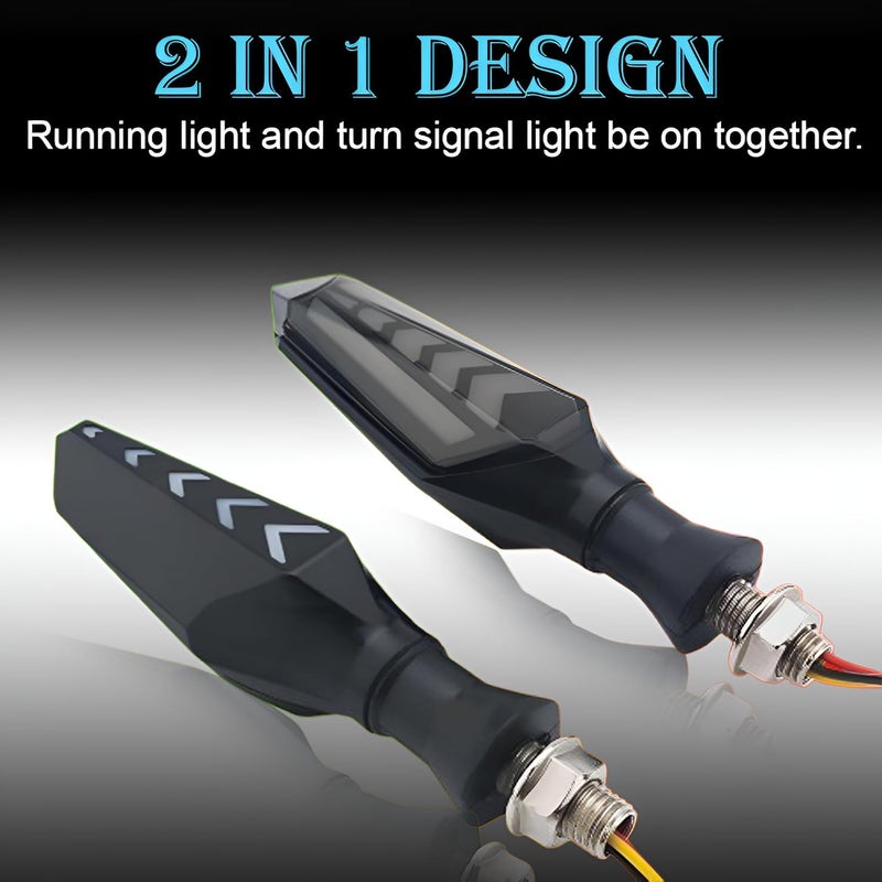 Asryd مصابيح إشارة مرنة على شكل سهم من أسريد بتصميم عداء، مؤشرات LED ساطعة، مقاومة للماء، عالمية لجميع الدراجات النارية، مصابيح إشارة الانعطاف (عبوة من 4، أصفر وأزرق) - Image 3