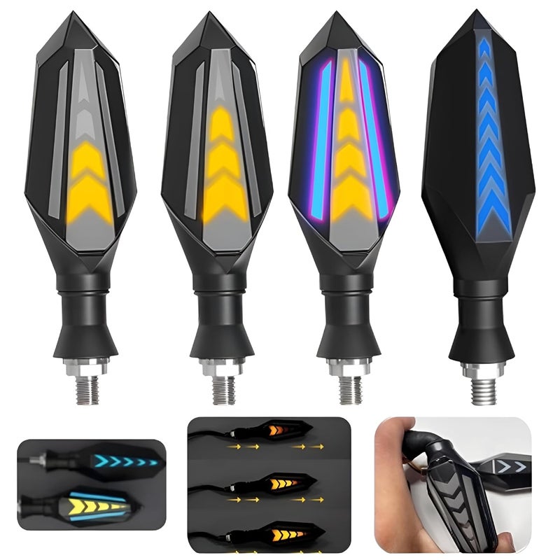 Asryd مصابيح إشارة مرنة على شكل سهم من أسريد بتصميم عداء، مؤشرات LED ساطعة، مقاومة للماء، عالمية لجميع الدراجات النارية، مصابيح إشارة الانعطاف (عبوة من 4، أصفر وأزرق) - Image 1