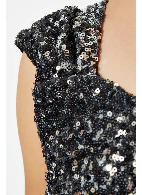 امري Sequins Long Frock With Tulle Flare