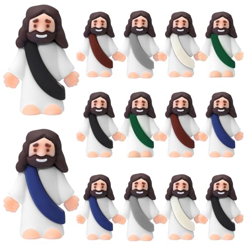 Bememo 12 Pcs Little Jesus Love You Figure Original Rubber Easter to Hide and Seek March for Jesus Religious Party Favors Sunday School Baptism Easter GiftsRetro Color - Image 1