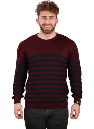 Alexander Gardi Crew Neck Striped Sweater Claret Red (E20-510100)  - Image 1