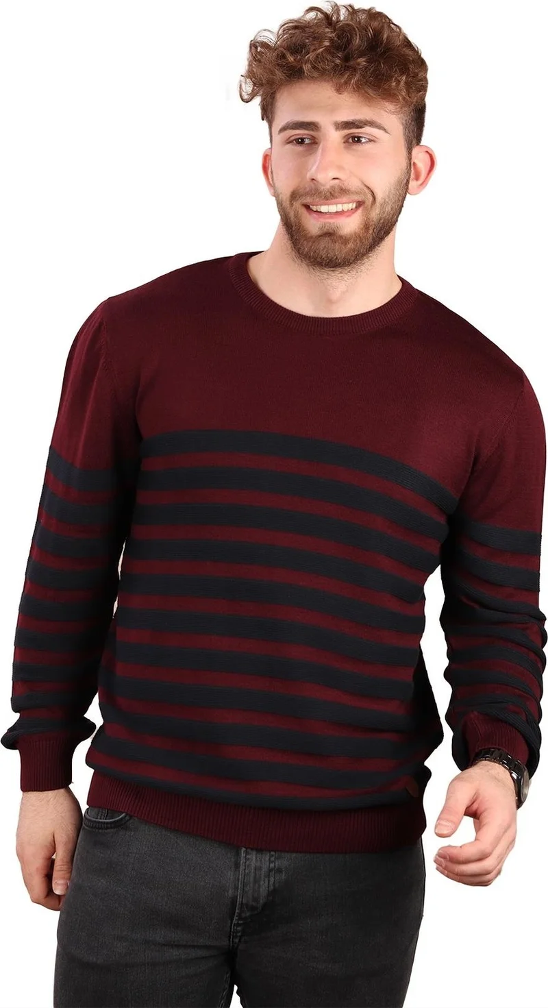 الكسندر جاردي Crew Neck Striped Sweater Claret Red (E20-510100)