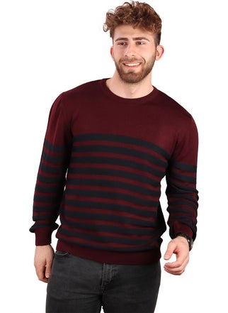 Alexander Gardi Crew Neck Striped Sweater Claret Red (E20-510100)  - Image 3