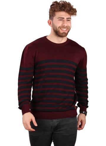 Alexander Gardi Crew Neck Striped Sweater Claret Red (E20-510100)  - Image 2