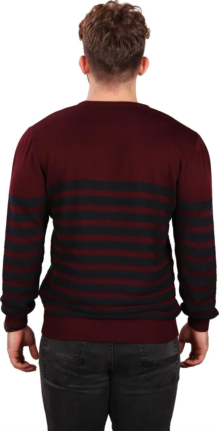 الكسندر جاردي Crew Neck Striped Sweater Claret Red (E20-510100)