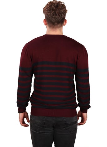 Alexander Gardi Crew Neck Striped Sweater Claret Red (E20-510100)  - Image 4