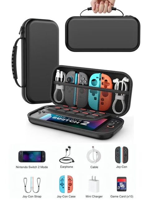 Carrying Case for Nintendo Switch 1and 2, Hard Shell Portable Travel Bag with 10 Game Card Slots, Travel Case Storage Bag Protective Pouch for Nintendo Switch Console and Accessories