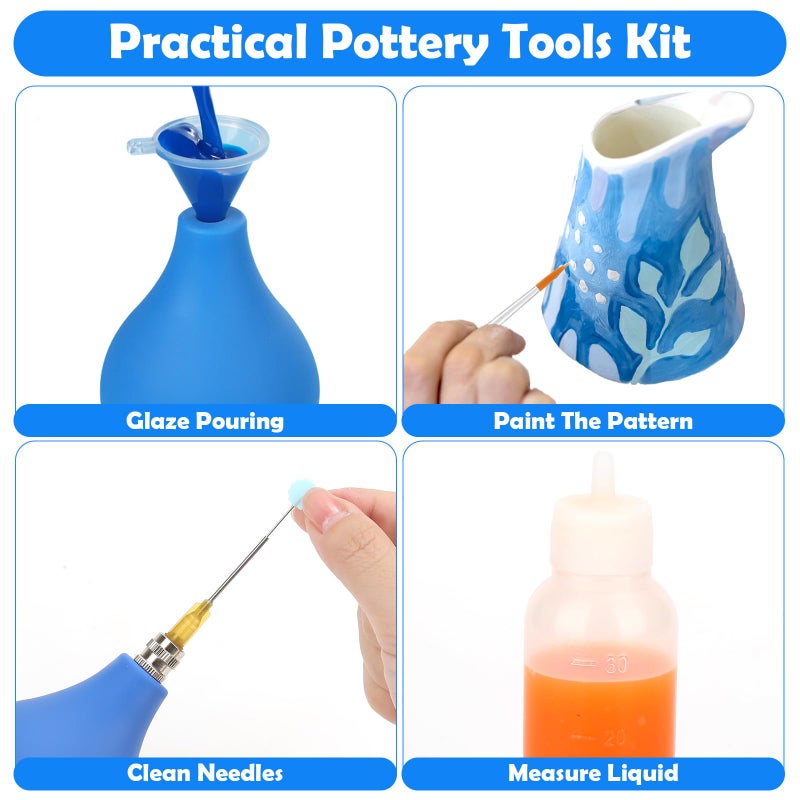Jollidecor 98 PCS Pottery Tools Supplies Precision Tip Applicator, Clay Slip Trailing Bottles with Needles Glaze Brushes, Ceramic Tool Set with Squeeze Graduated Bottle for Glaze - Image 5