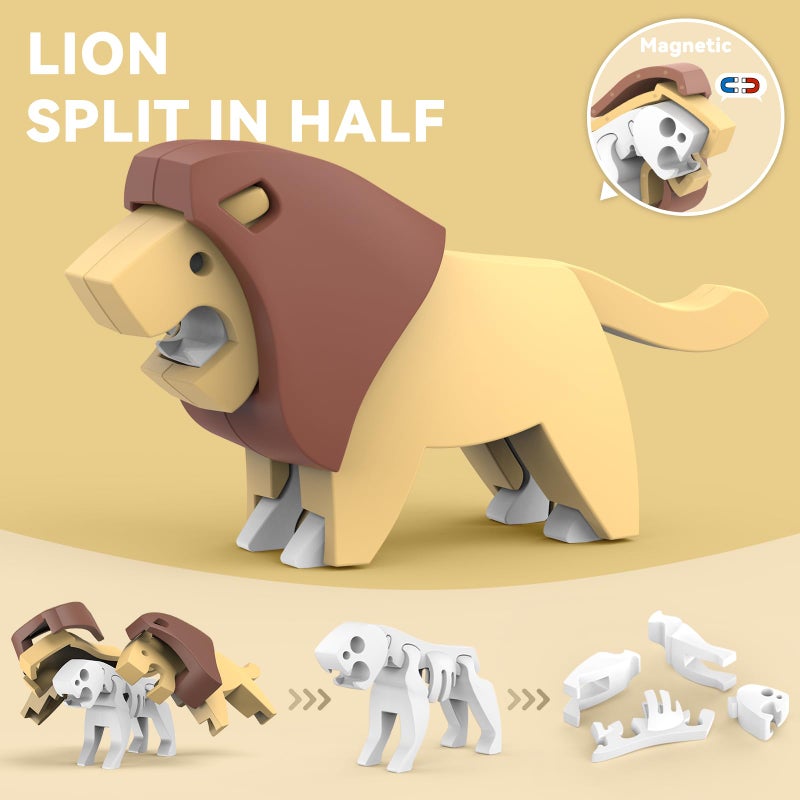 Toycost Magnetic Animal Building Toys, STEM Toddler Learning Toys 3D Puzzle Animals for Boys Girls, Educational Magnetic Travel Montessori Toy Lion Elephant Crocodile, Unique Birthday Gift for Kids 3 4 5 6 7 - Image 3