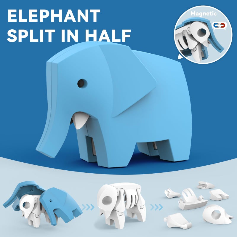 Toycost Magnetic Animal Building Toys, STEM Toddler Learning Toys 3D Puzzle Animals for Boys Girls, Educational Magnetic Travel Montessori Toy Lion Elephant Crocodile, Unique Birthday Gift for Kids 3 4 5 6 7 - Image 2