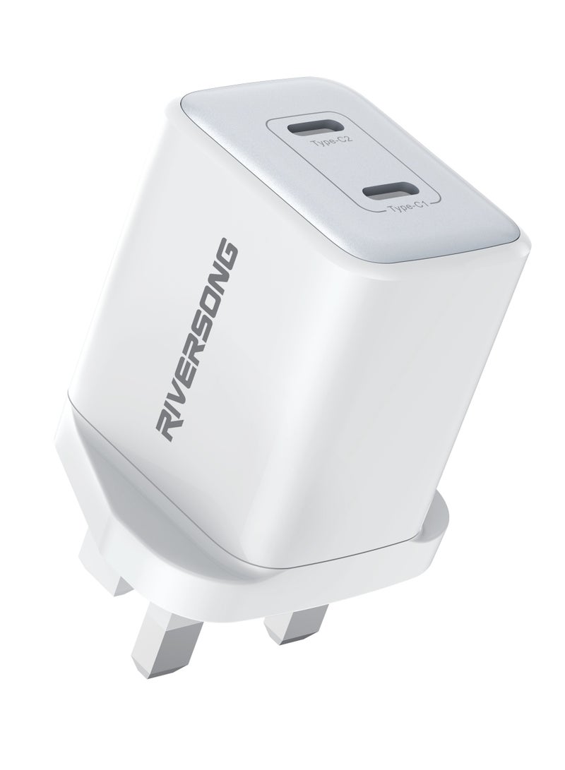 ريفرسونج شاحن PowerKub45 السريع GaN بقوة 45 واط، منفذين من النوع C، شريحة ذكية، حماية متعددة، توافق واسع، محول حائط صغير الحجم لأجهزة iPhone وSamsung وiPad والمزيد - أبيض - Image 1