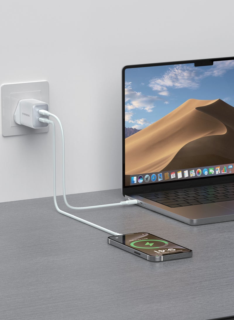 ريفرسونج شاحن PowerKub45 السريع GaN بقوة 45 واط، منفذين من النوع C، شريحة ذكية، حماية متعددة، توافق واسع، محول حائط صغير الحجم لأجهزة iPhone وSamsung وiPad والمزيد - أبيض - Image 2