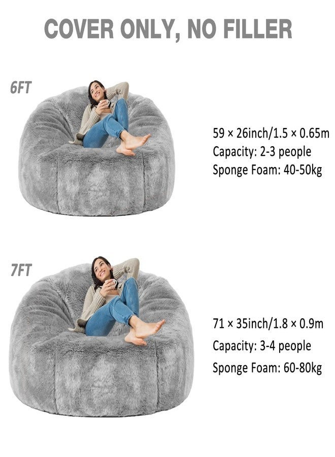 Taotique (No Filler) 6FT Giant Bean Bag Chair Cover Soft Faux RH Fur Sofa Bed Washable Bean Bag Couch Cover for Adult and Kids with Liner - Image 2