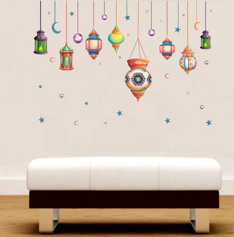 DecorVilla Decor Villa PVC Vinyl Decorative Lamp 3D Wall Sticker JUST Peel Stick New Modern Art Trendy Wall Stickers for Home Decoration Living RoomOffice Bedroom etc Size 58 CM X 53 CM Multicolor - Image 1