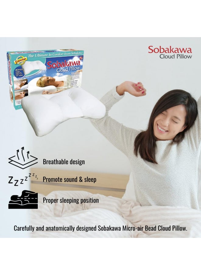 Sobakawa Cloud Pillow with Microbead Fill- Microbead Pillow- Contoured-Shaped Pillow for Neck and Head- Support Pillow for Sounder Sleep- Microbead Pillow for Sleeping- White