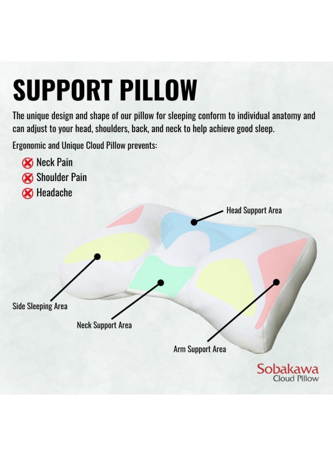 Sobakawa Cloud Pillow with Microbead Fill- Microbead Pillow- Contoured-Shaped Pillow for Neck and Head- Support Pillow for Sounder Sleep- Microbead Pillow for Sleeping- White