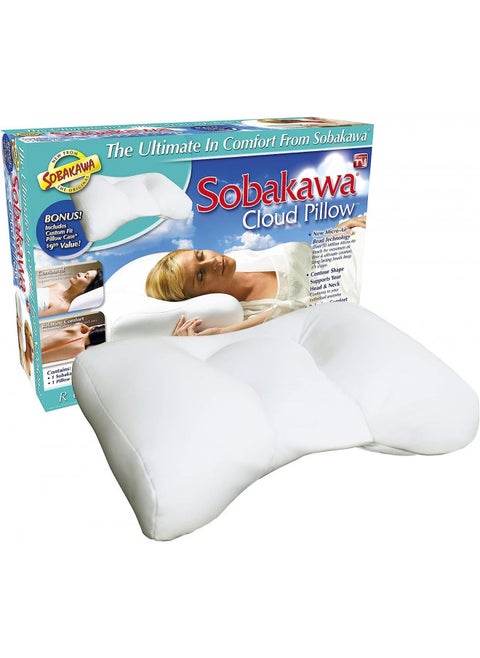 Sobakawa Cloud Pillow with Microbead Fill- Microbead Pillow- Contoured-Shaped Pillow for Neck and Head- Support Pillow for Sounder Sleep- Microbead Pillow for Sleeping- White