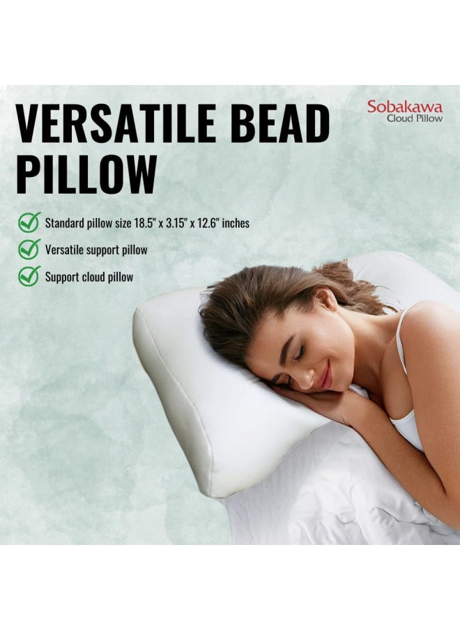 Sobakawa Cloud Pillow with Microbead Fill- Microbead Pillow- Contoured-Shaped Pillow for Neck and Head- Support Pillow for Sounder Sleep- Microbead Pillow for Sleeping- White