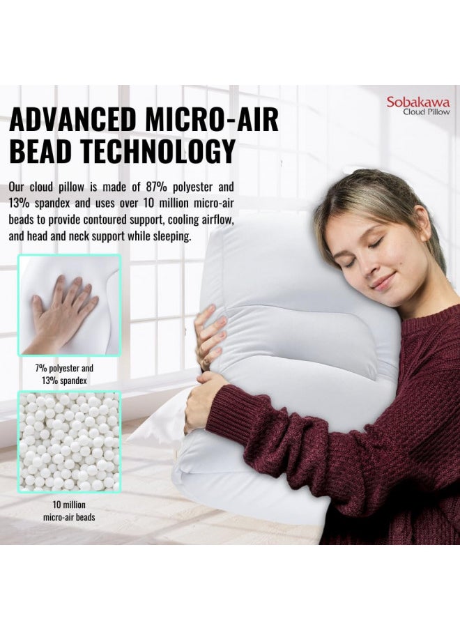Sobakawa Cloud Pillow with Microbead Fill- Microbead Pillow- Contoured-Shaped Pillow for Neck and Head- Support Pillow for Sounder Sleep- Microbead Pillow for Sleeping- White