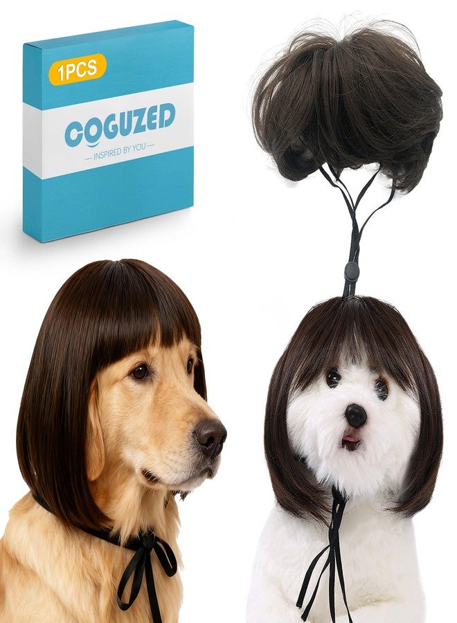 CoguZed 1-Pack Adjustable Pet Wig for Dogs & Cats – Trimmable 3D Design Wigs for Small/Medium/Large Breeds (Black, Brown, Straight) | Halloween, Christmas, Parties & Photo Shoots - Image 1