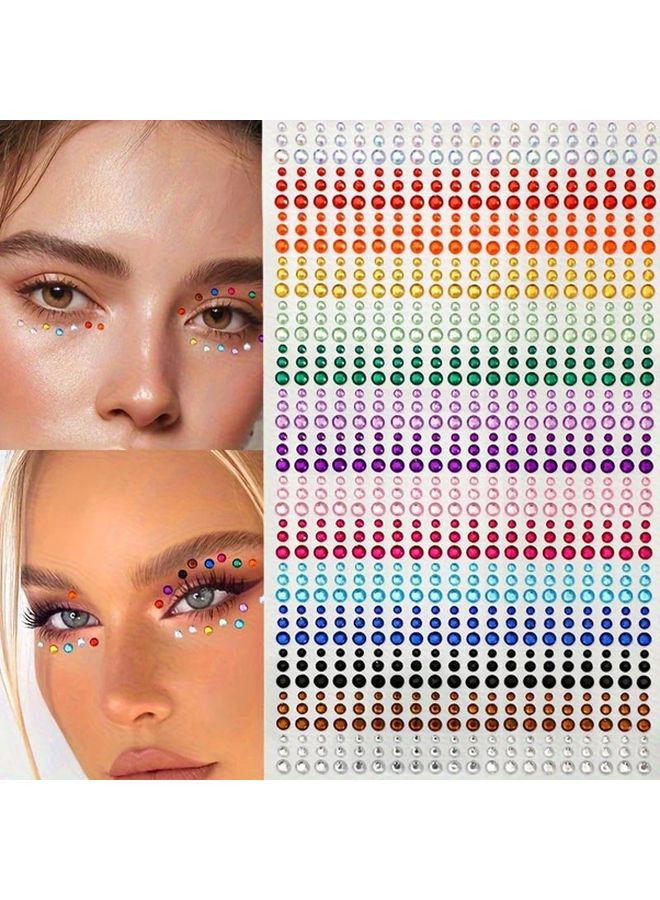 ملصقات وجه قوس قزح متعددة الألوان ذات بريق، وشم وجهي ذاتي اللصق، مجوهرات الراينستون للعين - Image 3