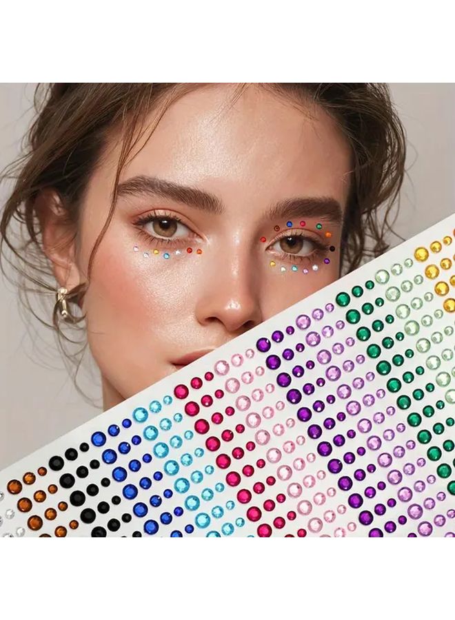 ملصقات وجه قوس قزح متعددة الألوان ذات بريق، وشم وجهي ذاتي اللصق، مجوهرات الراينستون للعين - Image 5