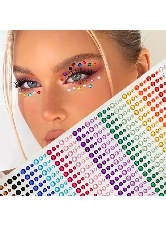 ملصقات وجه قوس قزح متعددة الألوان ذات بريق، وشم وجهي ذاتي اللصق، مجوهرات الراينستون للعين - Image 2