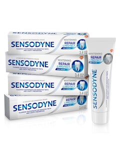 Sensodyne Repair and Protect Whitening Toothpaste, Toothpaste for Sensitive Teeth and Cavity Prevention, 3.4 oz (Pack of 4)
