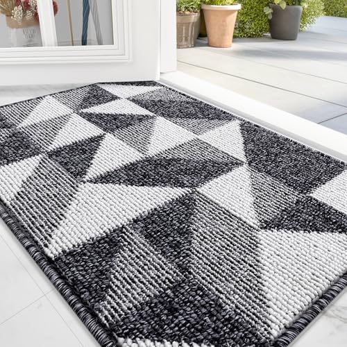 OLANLY Door Mat Indoor Entrance Washable 32x20 OdorFree LowProfile Front Back Geometric Doormat Absorbent Resist Dirt Entry Carpet Easy to Clean Sturdy Inside Floor Mats for Entryway Black - Image 1