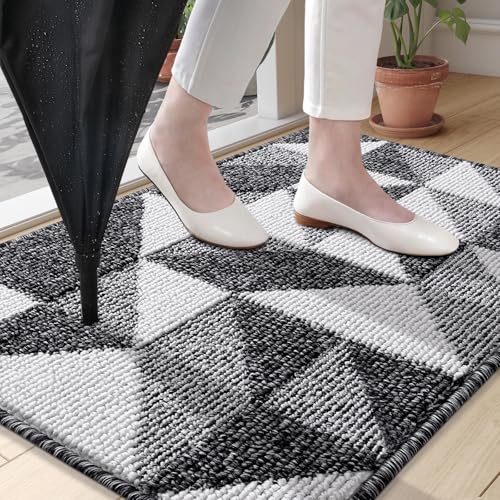 OLANLY Door Mat Indoor Entrance Washable 32x20 OdorFree LowProfile Front Back Geometric Doormat Absorbent Resist Dirt Entry Carpet Easy to Clean Sturdy Inside Floor Mats for Entryway Black - Image 3