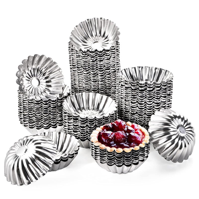 Dicunoy Dicunoy 100 PCS Egg Tart Molds for Baking 3 Mini Tart Pie Pan Aluminum Brioche Mold Resuable Ensaymada Molder Filipino Brioche Tins Mould for Tart Shells Cupcakes Mini Cake Pudding Muffin 