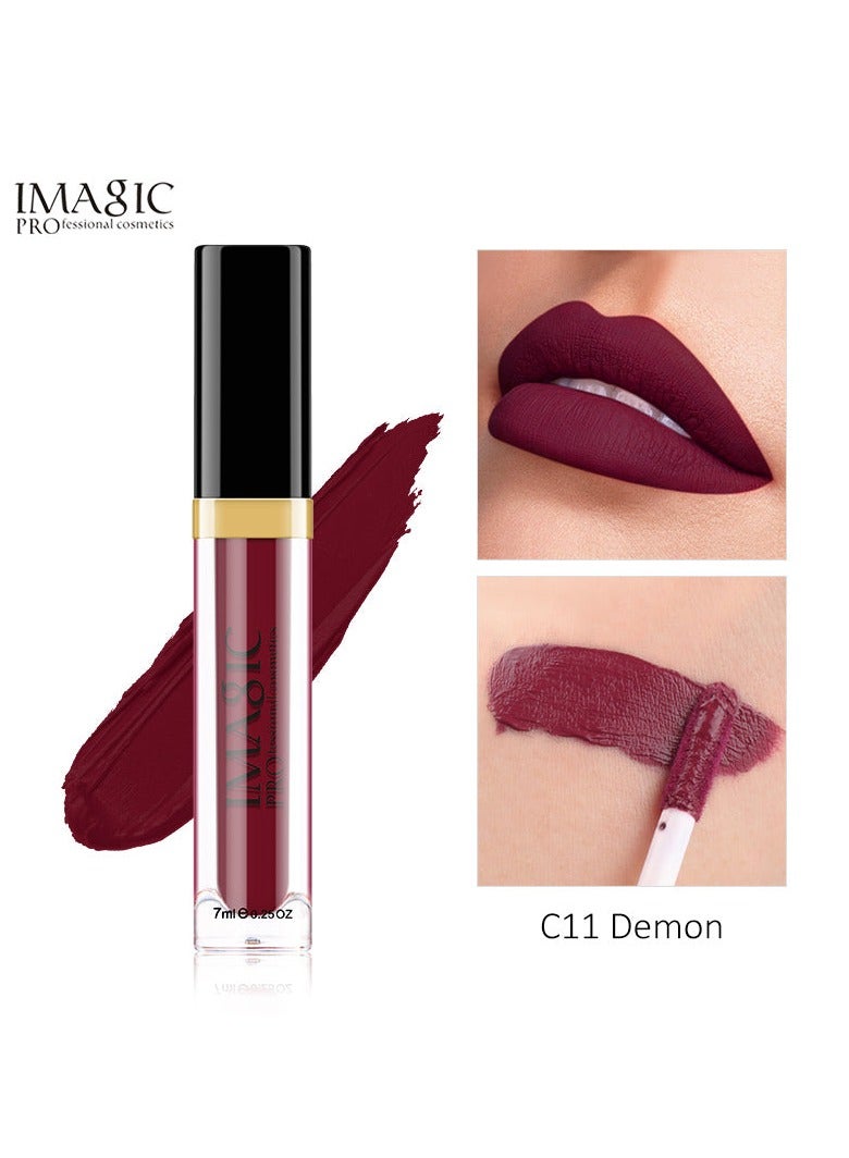 إيماجيك ملمع الشفاه IMAGIC Velvet | 12 لونًا نابضًا بالحياة | تركيبة تدوم طويلاً وذات تصبغ عالي | أداة وضع ناعمة لسهولة الاستخدام (C11 DEMON 7 مل) - Image 1