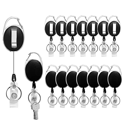Simetufy 15 Pack Retractable Badge Holder with Carabiner Reel Clip, Retractable Keychain Lanyards ID Card Holder with Belt Clip Heavy Duty Key Name Tag Extender for Office Employee Work - Image 1