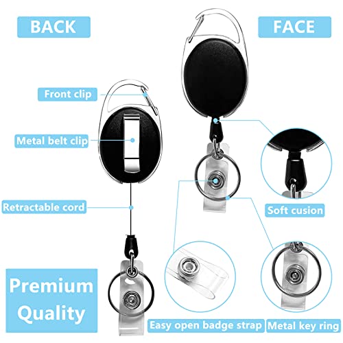 Simetufy 15 Pack Retractable Badge Holder with Carabiner Reel Clip, Retractable Keychain Lanyards ID Card Holder with Belt Clip Heavy Duty Key Name Tag Extender for Office Employee Work - Image 3