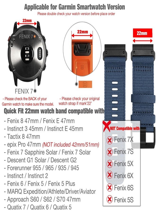 Abanen Upgraded Quick Fit 22mm Nylon Watch Bands for Garmin Fenix 7 / Fenix 6 / Fenix 5 / EPIX Pro 47mm, Adjustable Woven Webbing Sports Strap with Stainless Steel Clasp for Forerunner 955 - Image 2